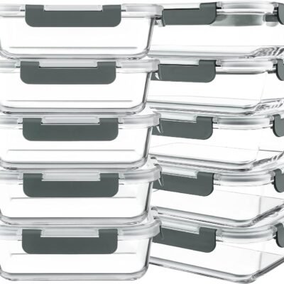 10 Packs 30 oz Glass Meal Prep Containers,Glass Food Storage Containers with Lids。